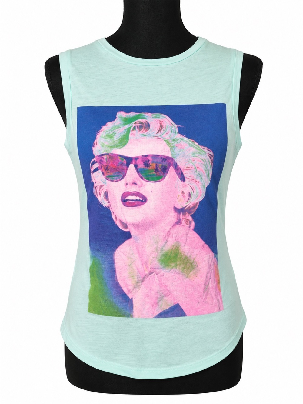 Marilyn Monroe Graphic Mint Sleeveless Women’s Top with Pink Pop-Art Print